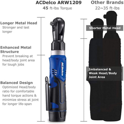 ACDelco ARW1209-P2 G12 Series 12V Li-ion Cordless 3/8” 45 ft-lbs. Ratchet Wrench Tool Kit with 2 Batteries