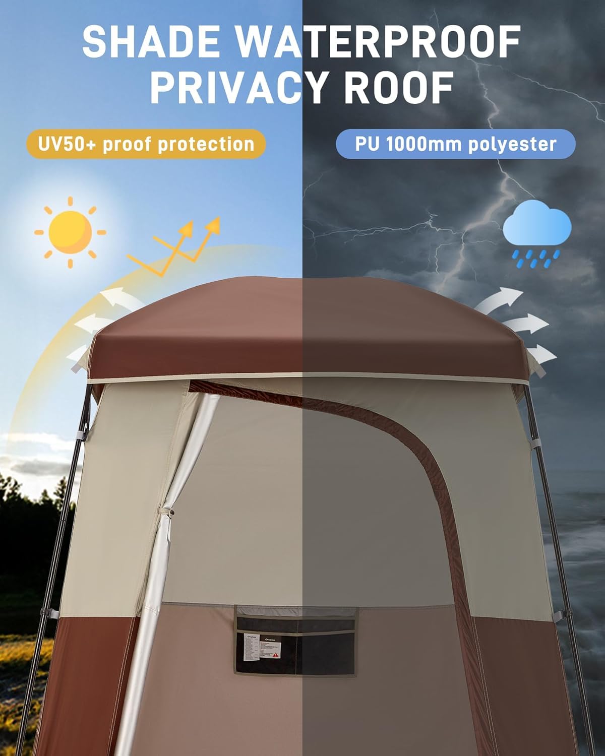 KingCamp Oversize Space Privacy Camping Outdoor Shower Enclosure Portable Shower Tent for Camping 1 Room Brown Changing Tent Dressing Room