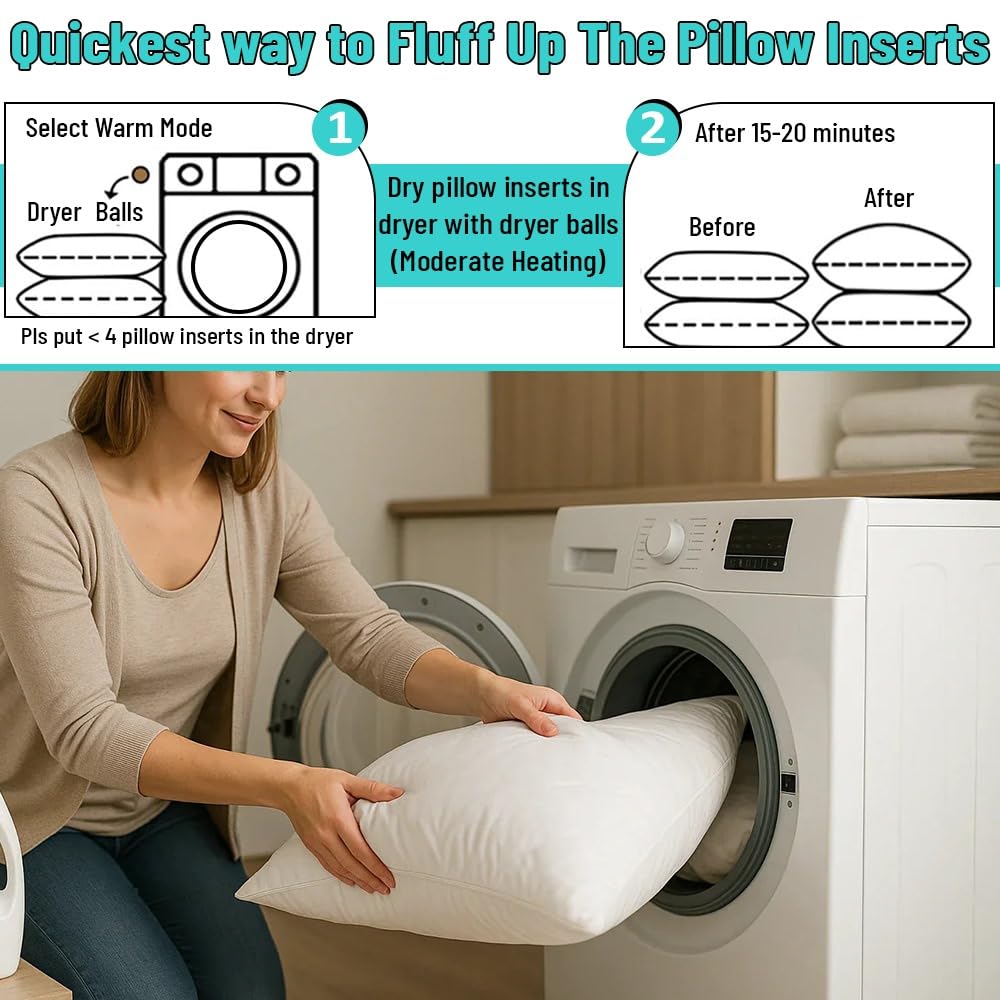 QUBA LINEN Throw Pillow Inserts (Set of 2, White), 18x18 Inches - Premium Cushion Fillers for Sofa, Bed, and Home Décor (18x18 Inch (Pack of 5))