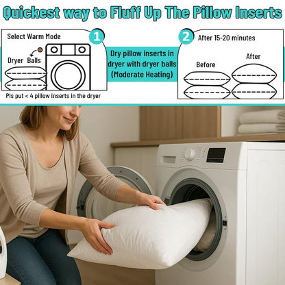 QUBA LINEN Throw Pillow Inserts (Set of 2, White), 18x18 Inches - Premium Cushion Fillers for Sofa, Bed, and Home Décor (18x18 Inch (Pack of 5))