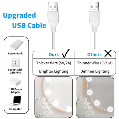LED Vanity Mirror Lights with 12 Stick On Dimmable Bulbs, 3000K 4500K 6500K & 10 Brightness Levels Adjustable, Plug in USB Cable, Hollywood Style Mirror Lights for Makeup Desk Bathroom Dressing Room
