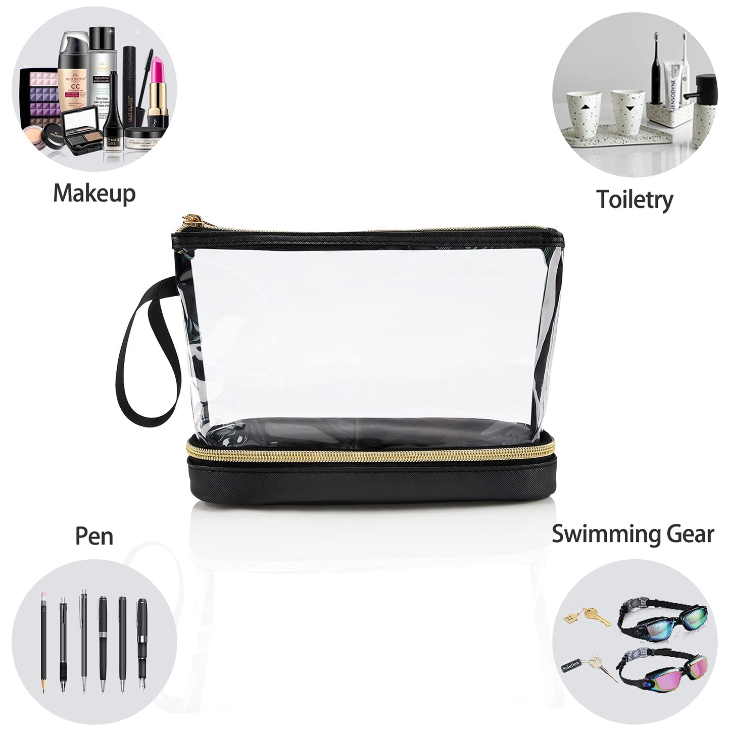 Ethereal Travel Makeup Bag, Clear Cosmetic Bag Make Up Organizer TSA Approved Toiletry Bag, Waterproof Pouch for Women Purse for Toiletries Accessories Brushes