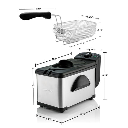 OVENTE Electric Deep Fryer 2 Liter Capacity, 1500 Watt Lid with Viewing Window and Odor Filter, Adjustable Temperature, Removable Frying Basket and Easy to Clean Stainless Steel Body, Silver FDM2201BR