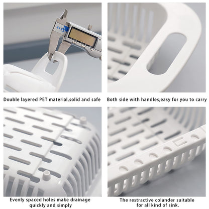 MineSign Extendable Over the Sink Colander Fruits and Vegetables Drain Basket Adjustable Strainer Sink Washing Basket for Kitchen (Grey)