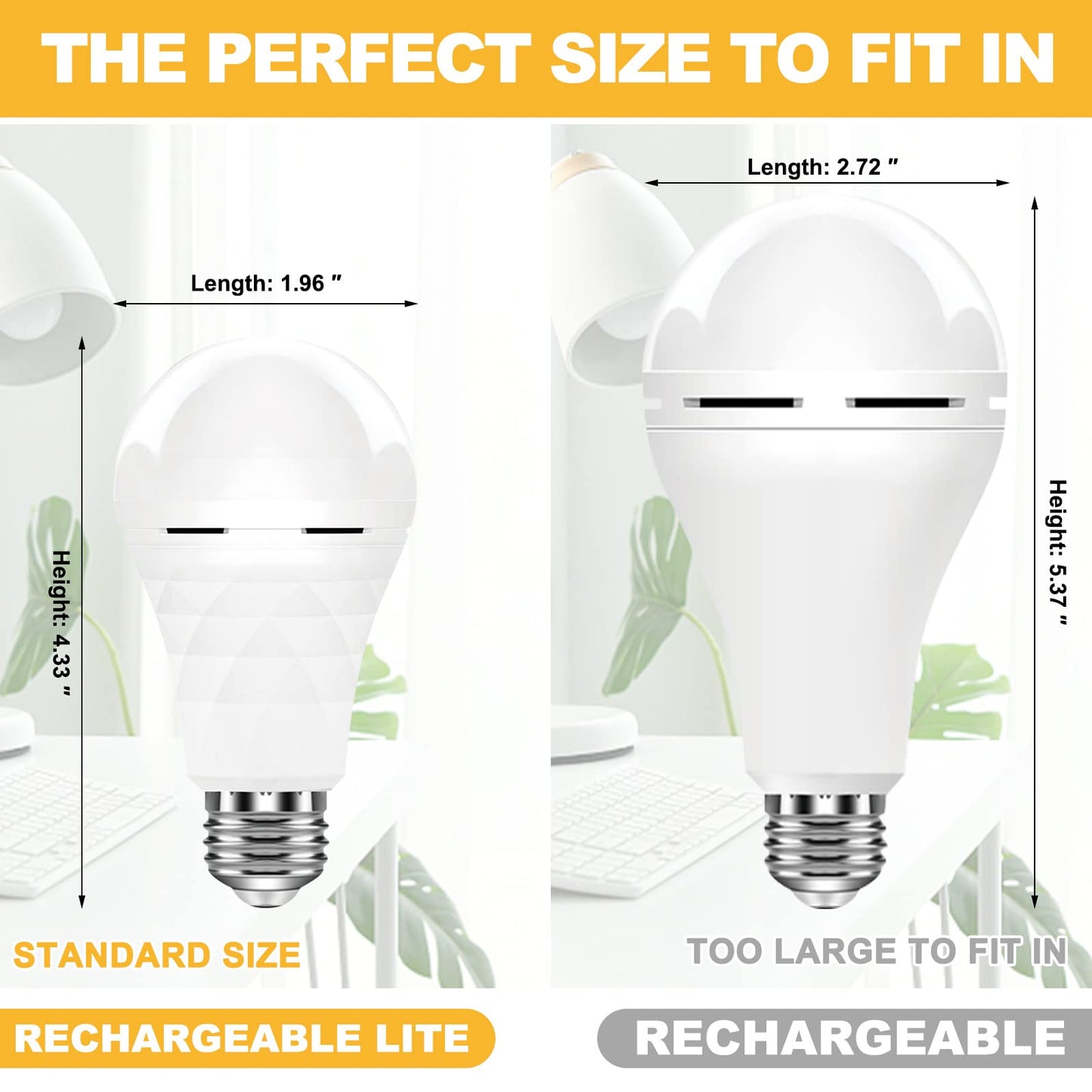 Neporal A19 Rechargeable Light Bulbs, Socket Rechargeable Emergency Light Bulb for Power Failure, 1200mAh Battery Backup Light Bulbs for Home, Hurricane, Led Bulb 60 Watt Equiv. (Daylight-2 PK)