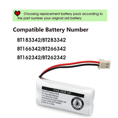 Kruta BT162342 BT262342 Cordless Phone Batteries Compatible with BT183342 BT283342 BT166342 BT266342 VTech CS6114 CS6419 CS6719 at&T EL52300 CL80111 Handset Telephone (Pack of 2)