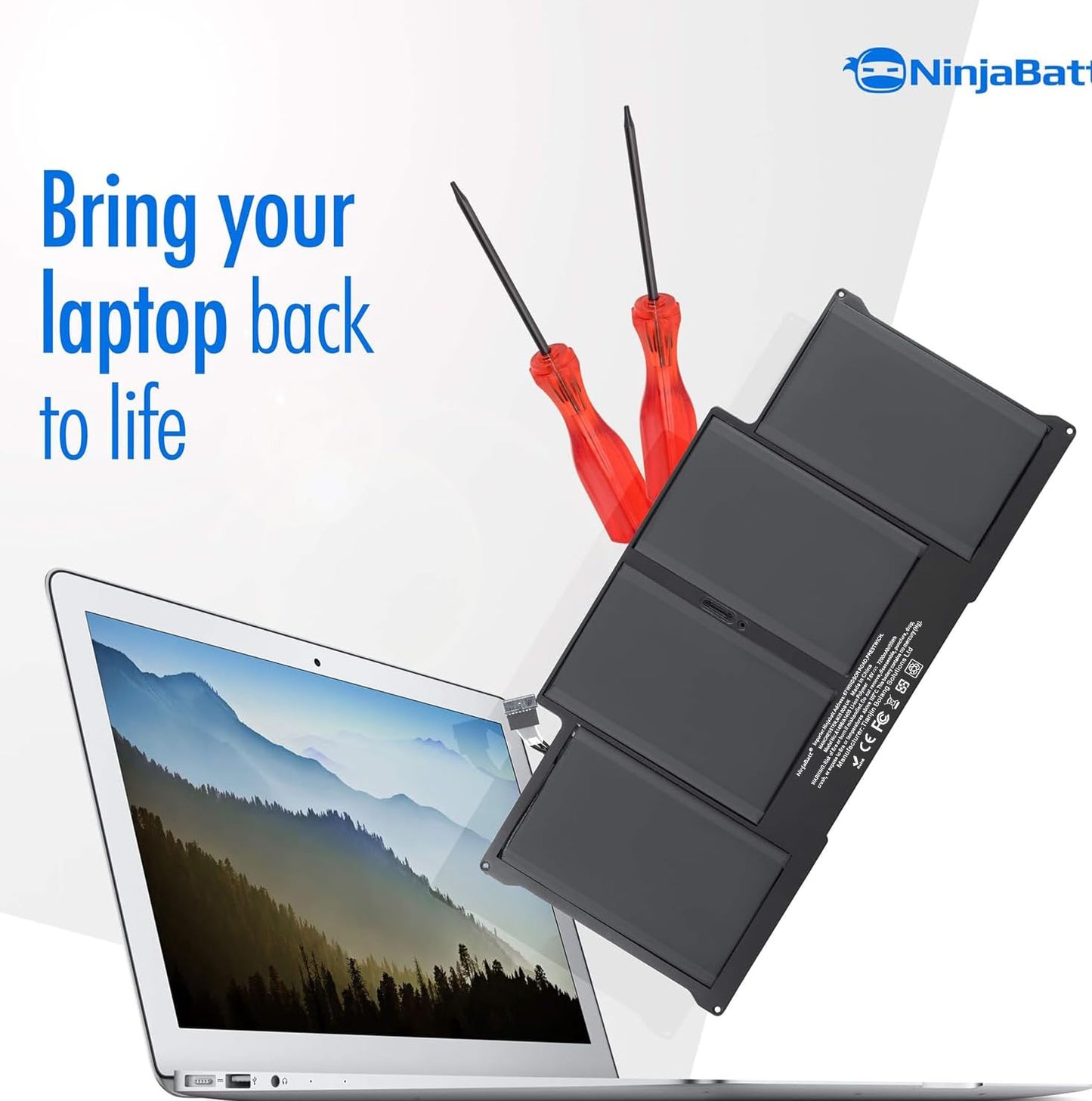 NinjaBatt A1466 Battery for Apple MacBook Air 13″ (Mid 2012, Mid 2013, Early 2014, Early 2015,2017) A1369(Late 2010, Mid 2011 Version) A1405 A1377 [7160mAh/54.5Wh/7.6V]