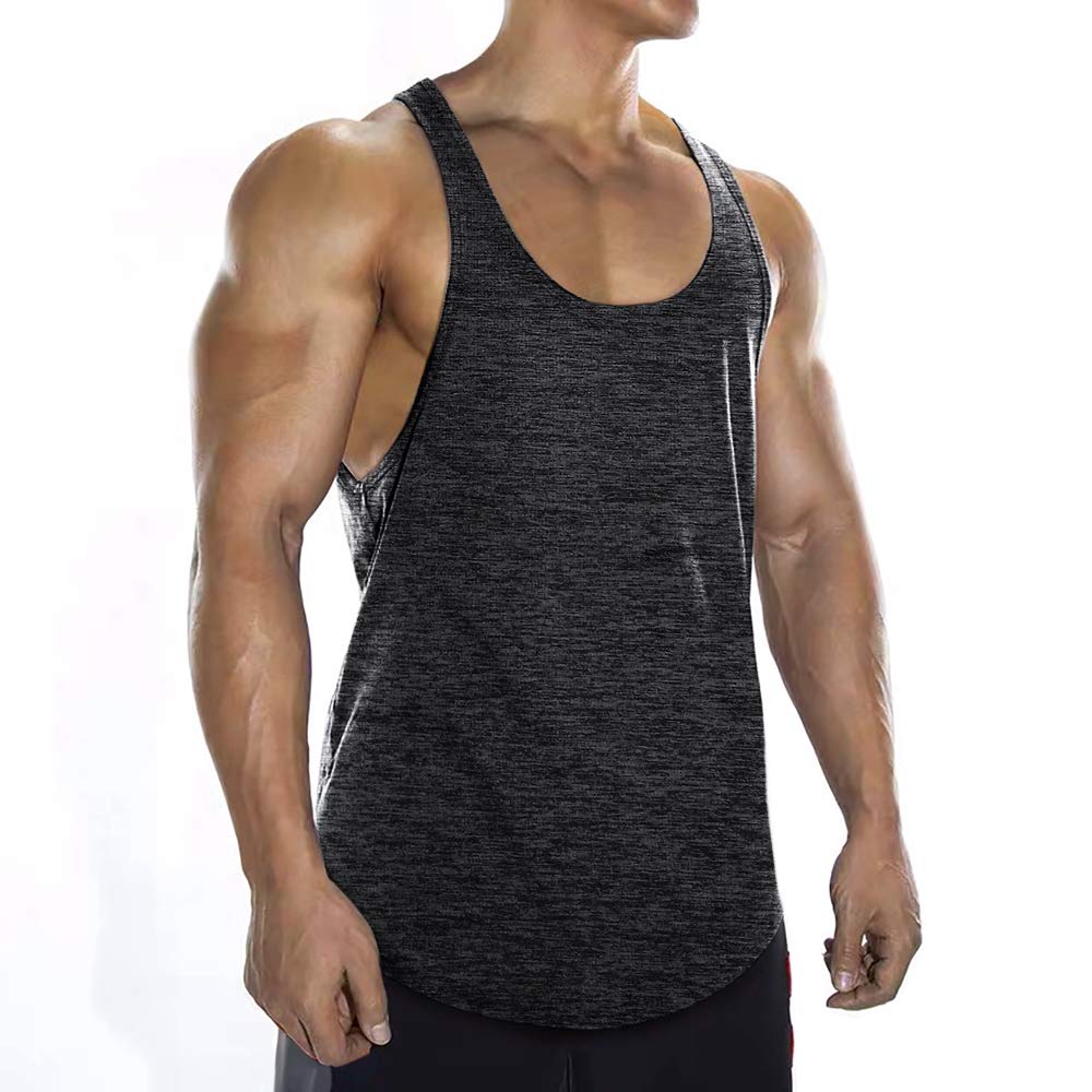 Lehmanlin Men's Bodybuilding Stringer Tank Tops Y-Back Gym Fitness Muscle T Shirt Quick Dry (Ma Black, M)