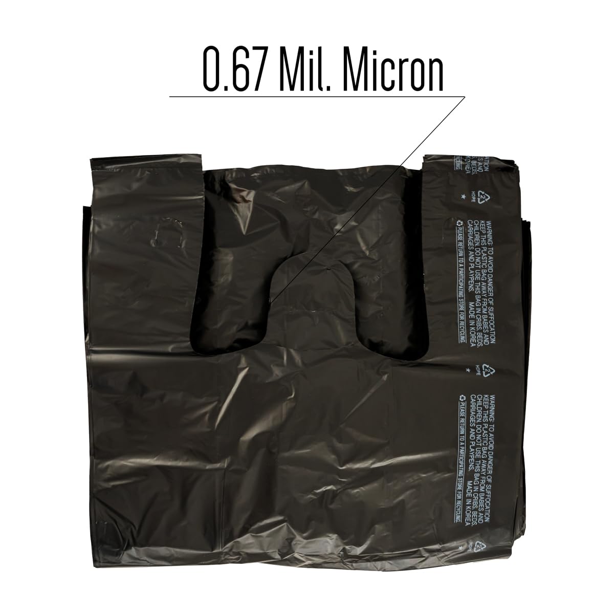 Platree Large Plain Black (400 Count) Embossed T-Shirt Bag, 12 inch X 7 inch X 22 inch, 17 mic, Black Bags with Handled, Bulk, Grocery, Retail, Heavy Duty