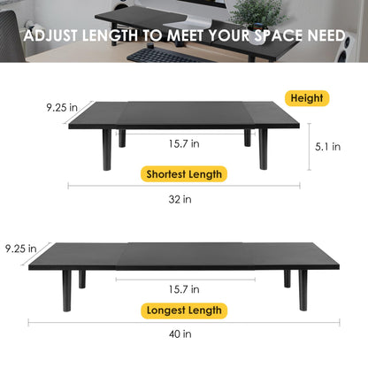 Across-Star Dual-Monitor-Stand-Riser-For-Desk Adjustable Length 32-40 Inch，Large Desktop Computer Monitor Riser For 2 Screens，Desk Shelf Organizer Riser Stand For Computer/Laptop/PC/Printer/TV Black