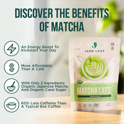 Jade Leaf Matcha Organic Cafe Style Sweetened Matcha Latte Green Tea Powder, Premium Barista Crafted Mix - Authentically Japanese, 50 Servings (1.1 Pound Tub)
