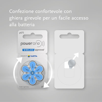 Powerone size 675 Hearing Aid Battery No Mercury made in Germany Genuine Pack 60