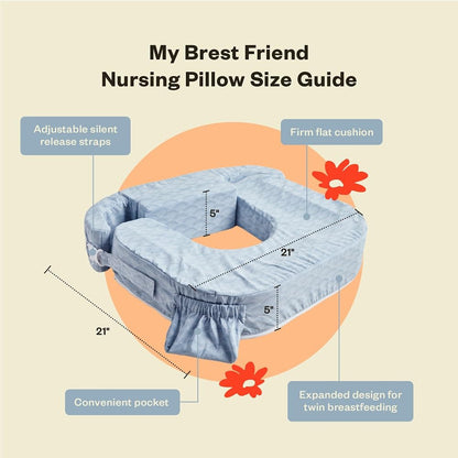 My Brest Friend Twin Nursing Pillow - Enhanced Comfort with Slipcover - Ultimate Ergonomic Support for Breastfeeding- Adjustable Strap and Silent Release Buckle with Handy Side Pocket, Evening Grey