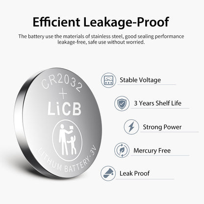 LiCB CR2032 Battery,Long-Lasting & High Capacity CR 2032 3V Coin & Button Cell Lithium Batteries with Adaptive Power and Superior Safety (20-Pack)