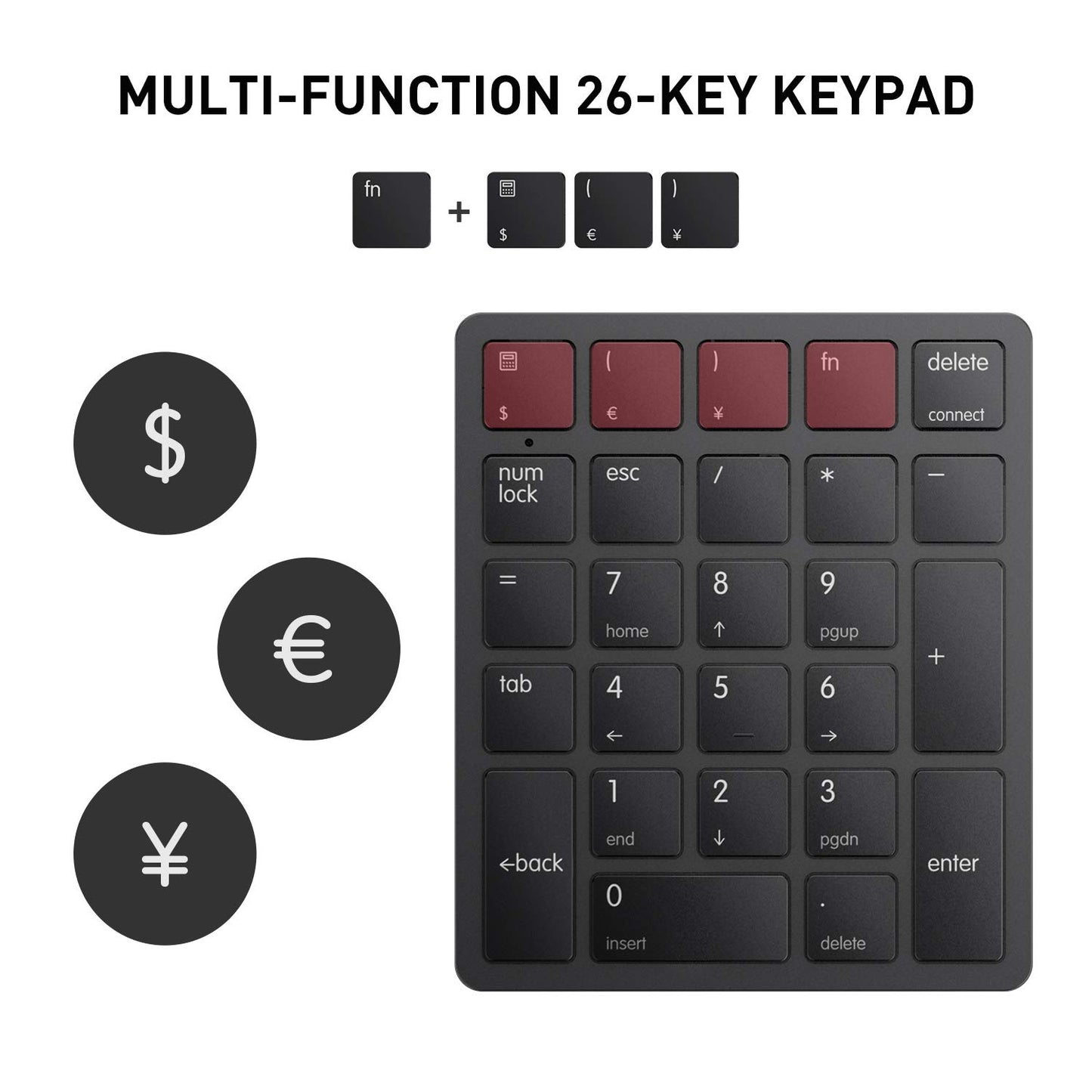 havit Bluetooth Number Pad Wireless Numeric Keypad Numpad 26 Keys Portable Mini Financial Accounting Rechargeable Numeric Pad for Windows Laptop Desktop, PC, Notebook (Black)