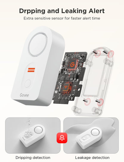 Govee WiFi Water Leak Detector 3 Packs, Leak Alert with Remotely Email/APP Push and Sound Alarm, Smart Water Sensor with 100dB Adjustable Alarm, Suit for Home and Basement