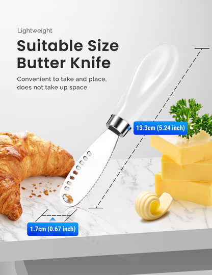 AISBUGUR 2 Pack Stainless Steel Butter Spreader Knife with Holes Multifunction Butter Knife with White Porcelain Handle, Cheese Butter Spreader Knives for Kitchen