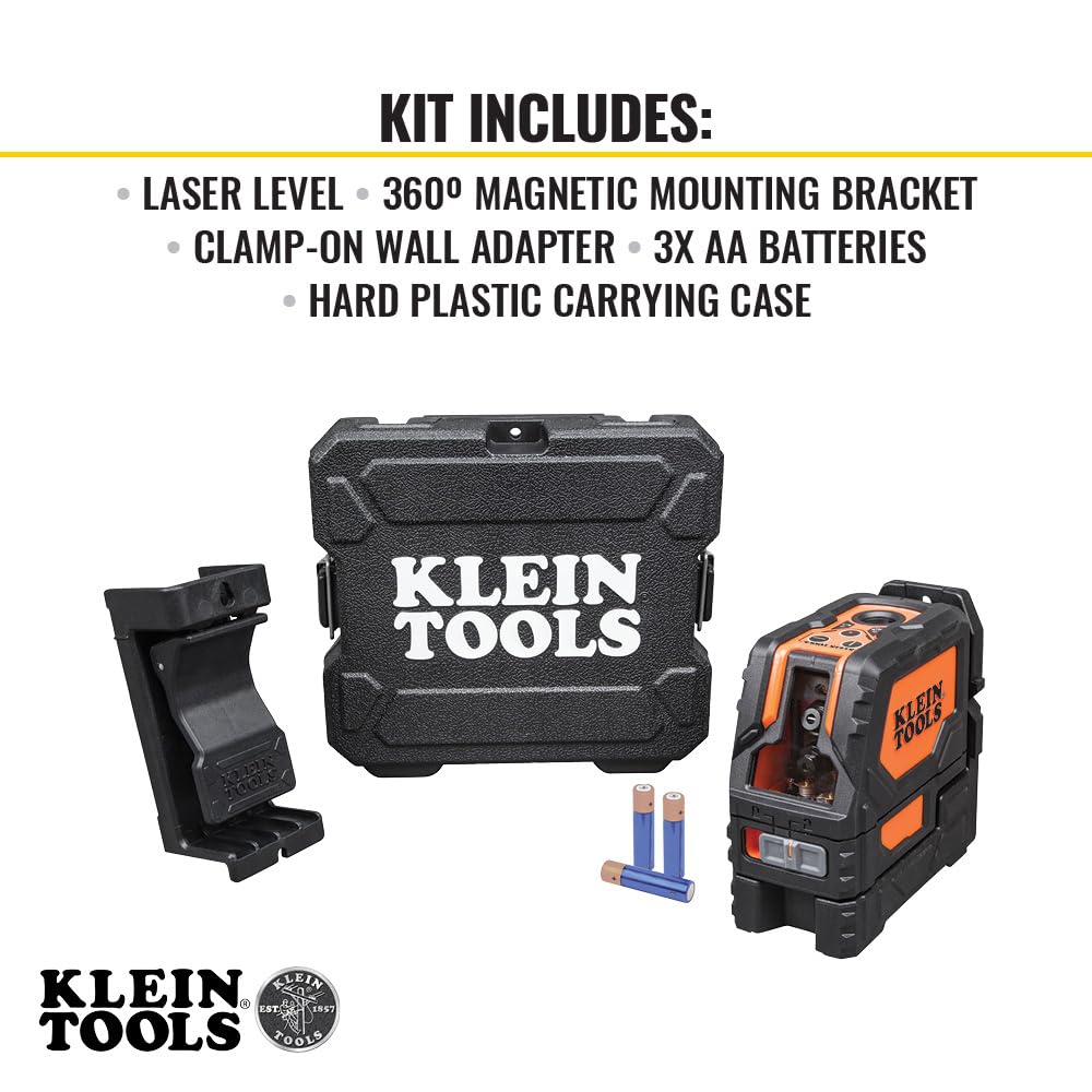 Klein Tools 93LCLS Self-Leveling Laser Level with Bright Red Cross Lines and Plumb Spot, Magnetic and Ceiling Clamp Mounting