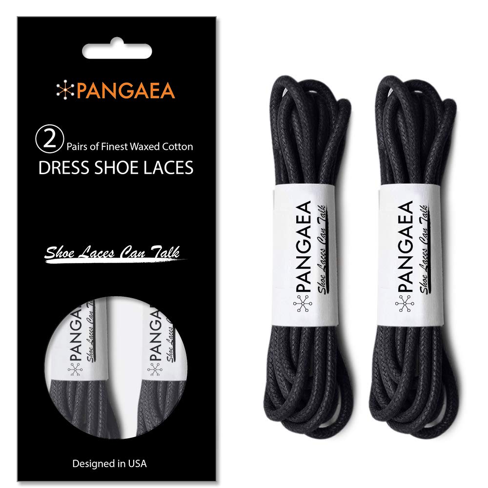 PANGAEA [4 Laces] 2-Pair Pack Waxed Round Oxford Shoe Laces for Dress Shoes Chukka 3/32Inch Thin(#01 Black,34in (86cm))