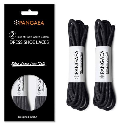 PANGAEA [4 Laces] 2-Pair Pack Waxed Round Oxford Shoe Laces for Dress Shoes Chukka 3/32Inch Thin(#01 Black,34in (86cm))