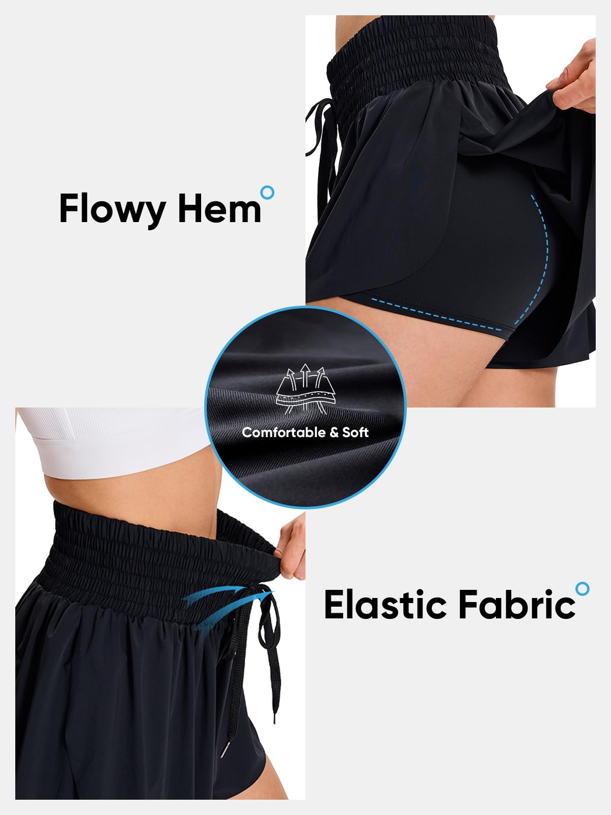 Flowy Womens Athletic Shorts High Waisted Gym Yoga Workout Running Butterfly Tennis Sports Active Wear Skorts Skirts with Pockets Spandex Sweat Pants Cute Lounge Trendy Clothes Casual Summer Black L