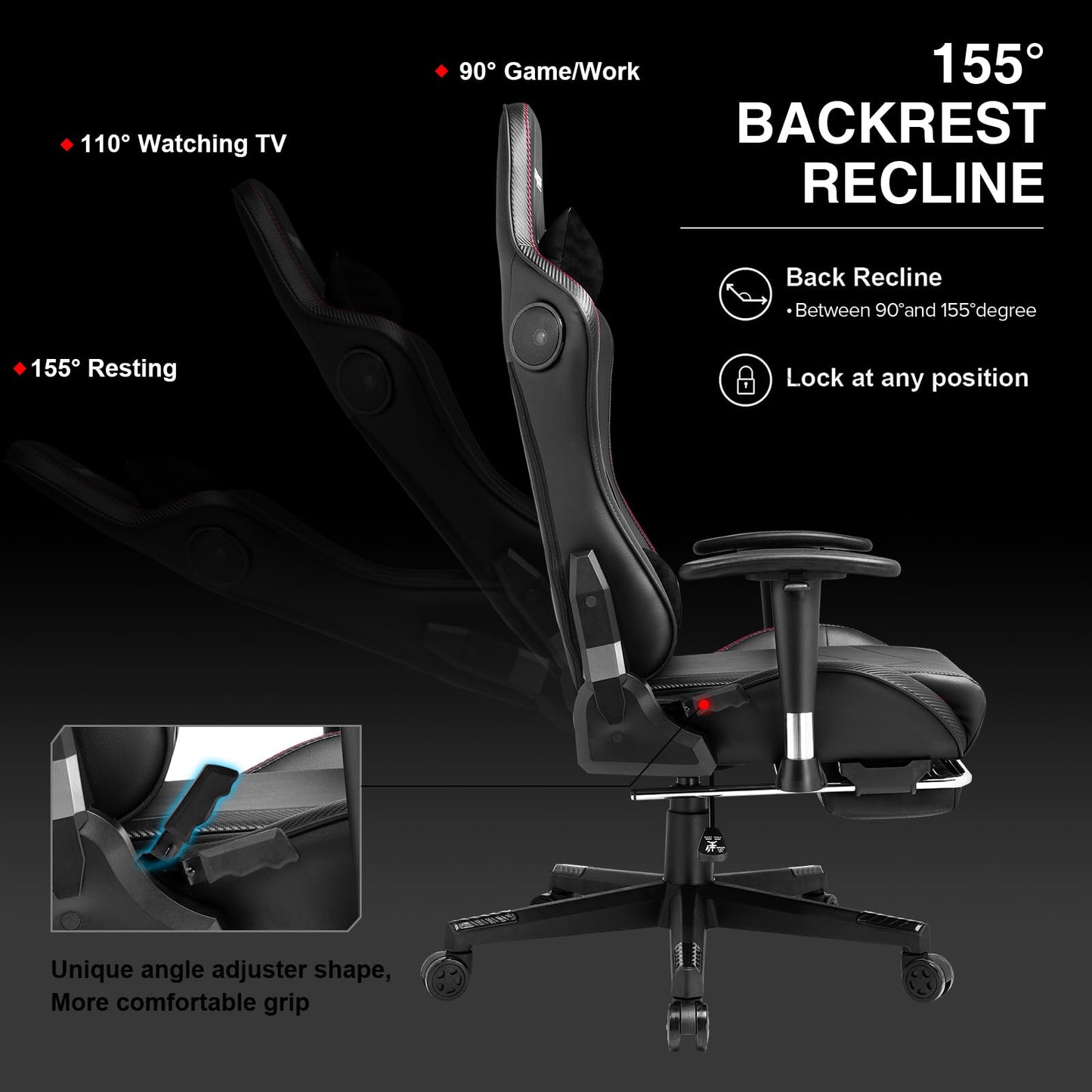 GTRACING Gaming Chair with Footrest Speakers Video Game Chair Bluetooth Music Heavy Duty Ergonomic Computer Office Desk Chair