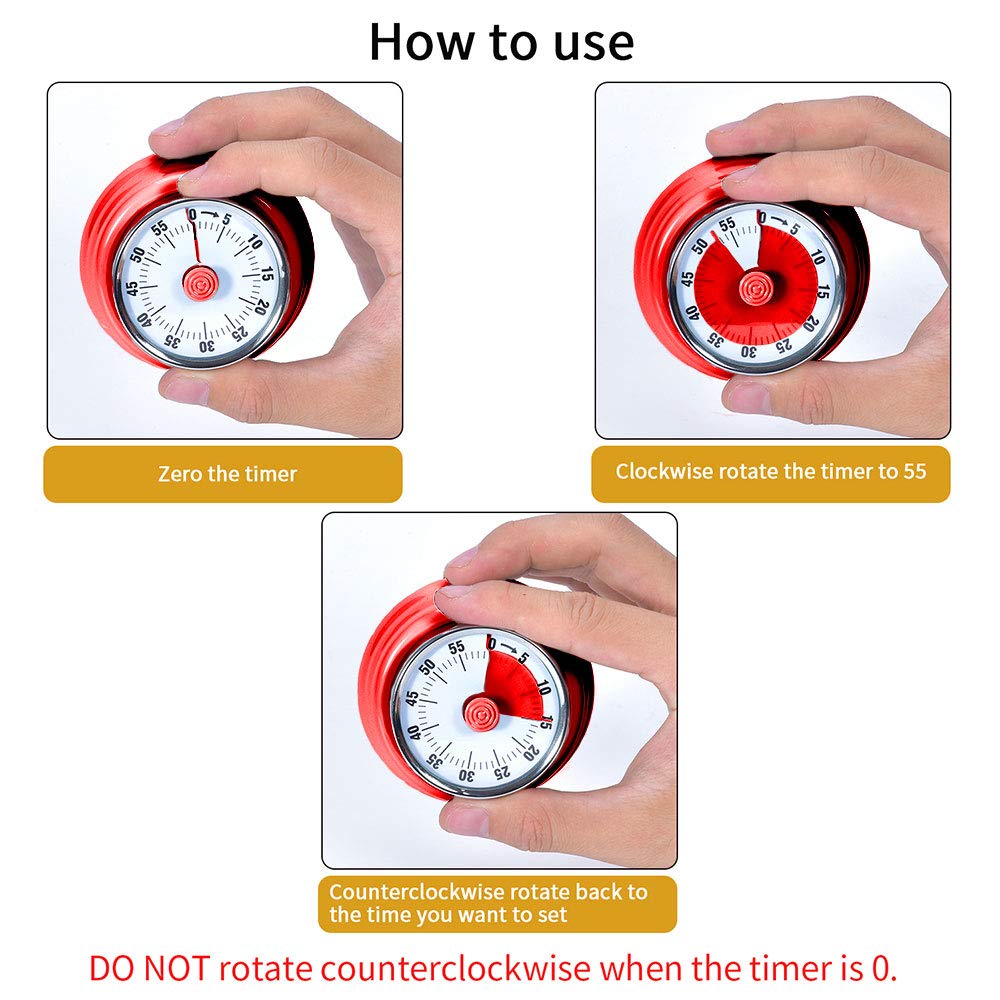 Kitchen Timer, Kitchen Countdown Cooking Timer Reminder No Battery Required Magnetic Time Management Timer Red