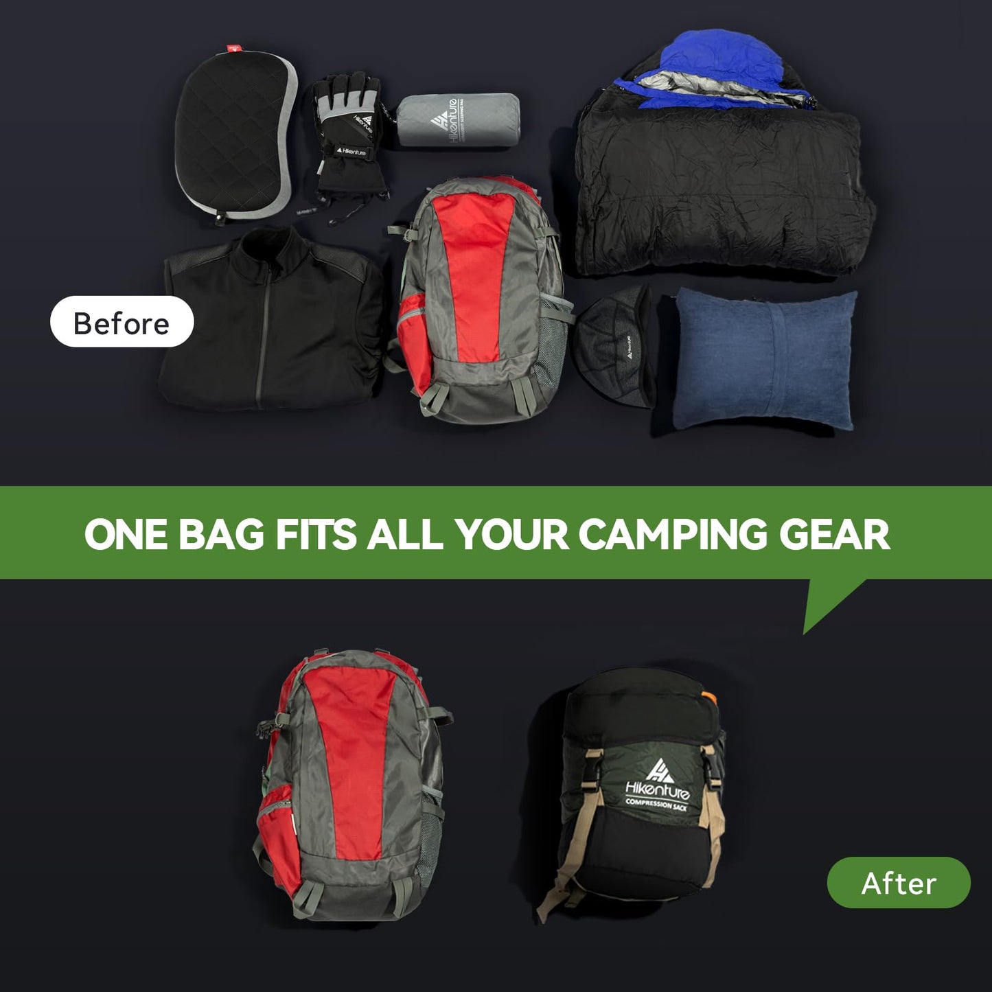 Hikenture Compression Sack for Sleeping Bag, Upgrade Anti-Tear Nylon Sleeping Bag Stuff Sack, 10L/14L/20L/30L Water-Resistant Compression Bag, Storage Bag (Dark Green, 30L)