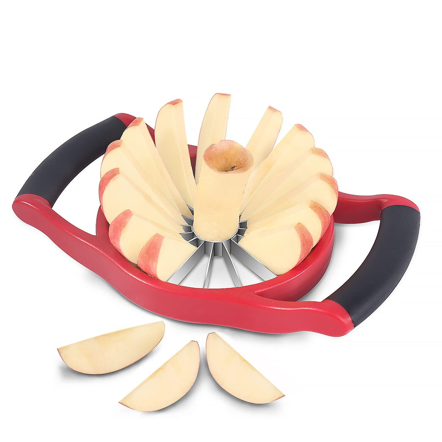 Newness 5.12 Inch Extra Large Apple Slicer, 16-Slices Heavy Duty Apple Cutter, Durable Apple Corer, Stainless Steel Apple Slicer and Corer - for Apple, Potato, Onion and More, Red