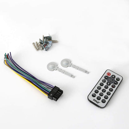 Pyle Bluetooth Marine Stereo Receiver - 12V Single DIN Boat In-Dash Radio with Digital LCD - RCA - MP3 - USB/SD - AM/FM Radio - Remote Control - Wiring Harness - PLRMR23BTW