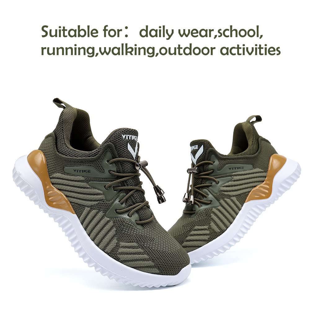 JMFCHI Boys Girls Kids' Sneakers Knitted Mesh Sports Shoes Breathable Lightweight Running Shoes for Kids Fashion Athletic Casual Shoes Olive Green