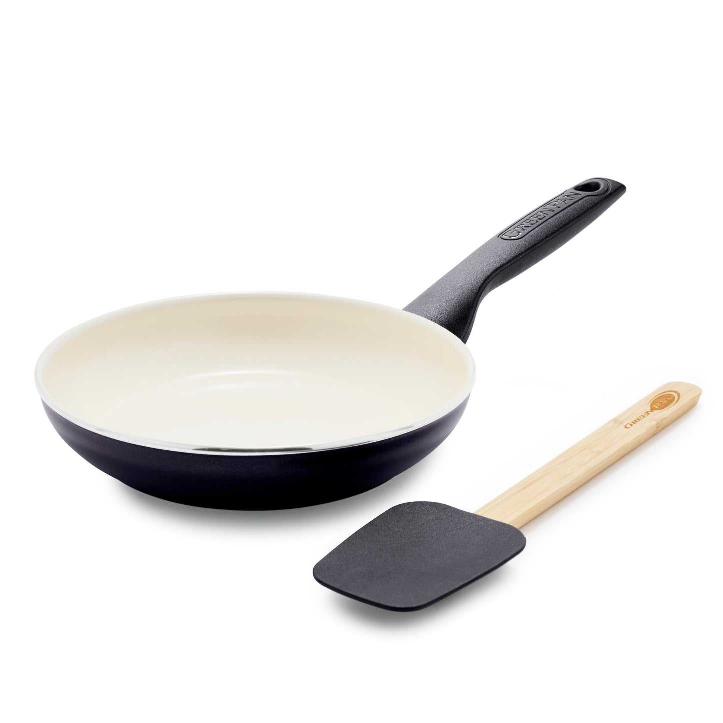 GreenPan Rio Healthy Ceramic Nonstick 8" Frying Pan Skillet and Silicone Spatula Set, Soft Grip Handle, Breaktfast Meal Set, PFAS-Free, Dishwasher Safe, Oven Safe, Black