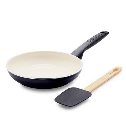 GreenPan Rio Healthy Ceramic Nonstick 8" Frying Pan Skillet and Silicone Spatula Set, Soft Grip Handle, Breaktfast Meal Set, PFAS-Free, Dishwasher Safe, Oven Safe, Black