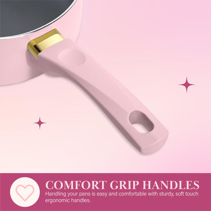 Paris Hilton Epic Nonstick Pots and Pans Set, Multi-layer Nonstick Coating, Tempered Glass Lids, Soft Touch, Stay Cool Handles, Made without PFOA, Dishwasher Safe Cookware Set, 12-Piece, Pink