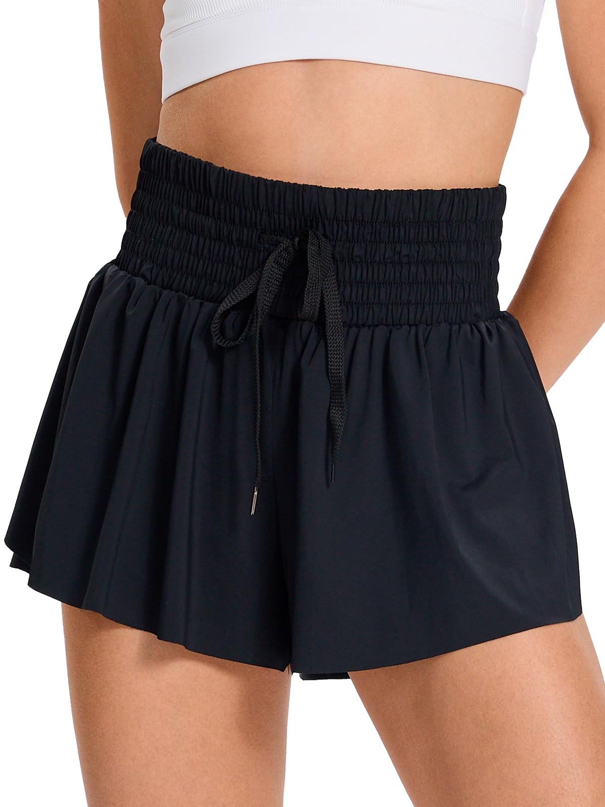 Flowy Womens Athletic Shorts High Waisted Gym Yoga Workout Running Butterfly Tennis Sports Active Wear Skorts Skirts with Pockets Spandex Sweat Pants Cute Lounge Trendy Clothes Casual Summer Black L