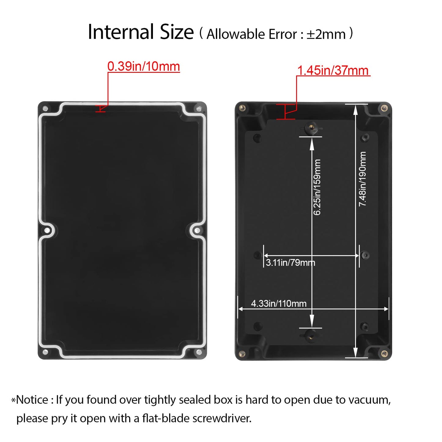 LeMotech Project Box ABS Plastic Junction Box IP65 Waterproof Hobby Box Electrical Boxes Universal Enclosure for Electronic Black 7.8 x 4.7 x 2.2 inch(200x120x56mm)（Pack of 1