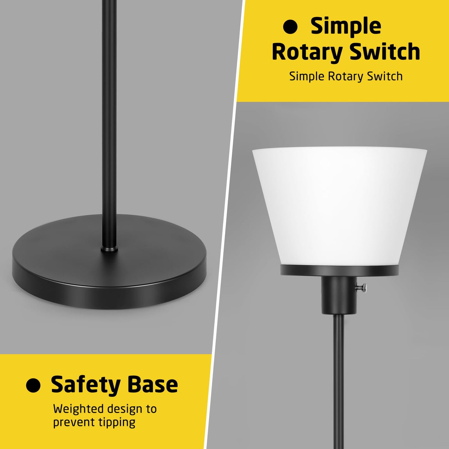 Kukobo LED Floor Lamp Tall Standing Lamp, Black Modern Torchiere Floor Lamps for Bedroom Living Room Office, Bright Floor Lamp with White Plastic Shade, Bulb Not Included.