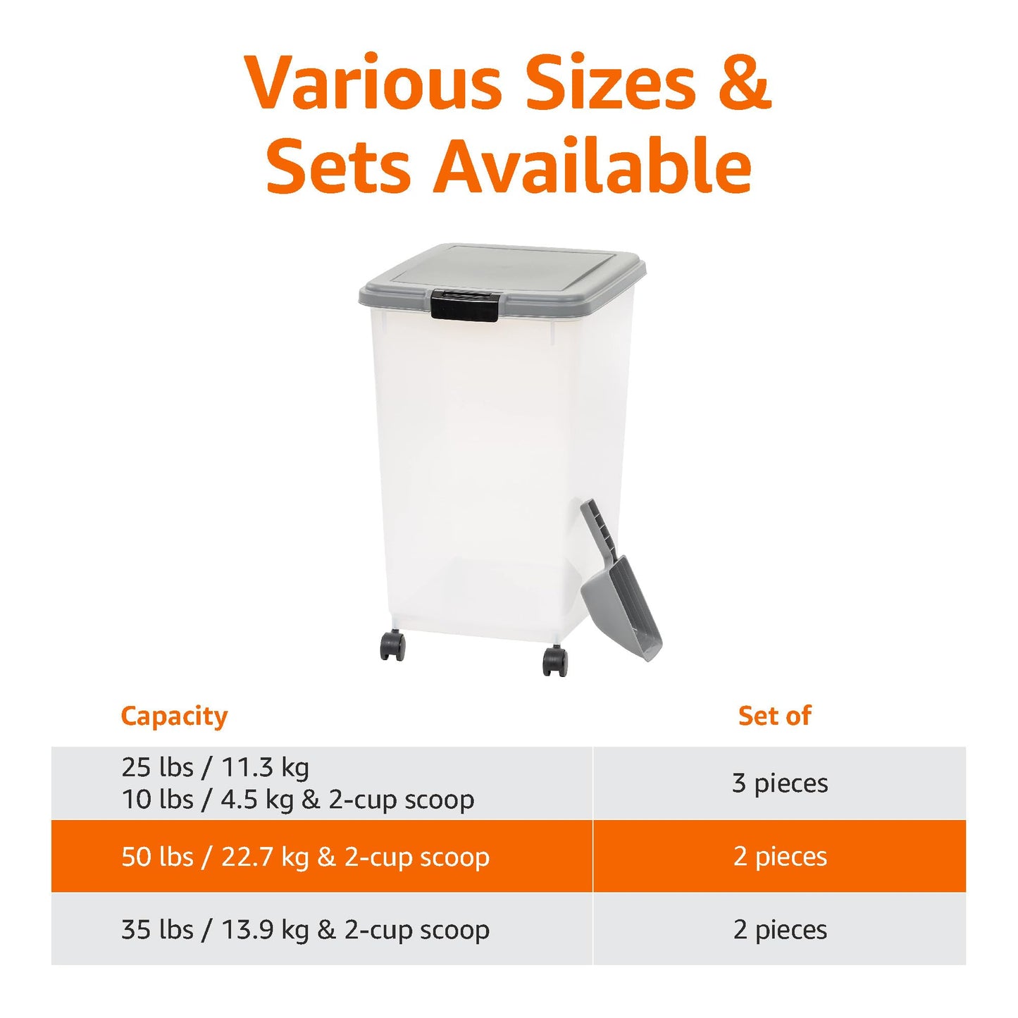 Amazon Basics Airtight Dog Food Storage Container with Scoop and Wheels, 69 QT, Gray