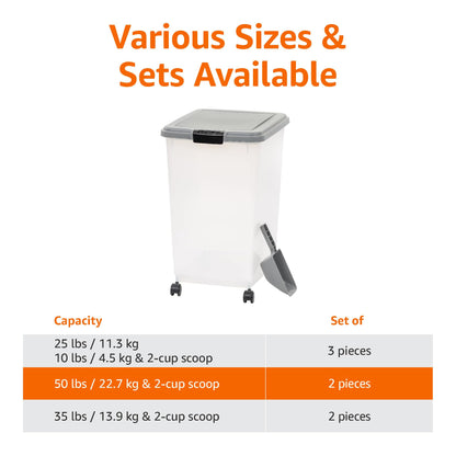 Amazon Basics Airtight Dog Food Storage Container with Scoop and Wheels, 69 QT, Gray