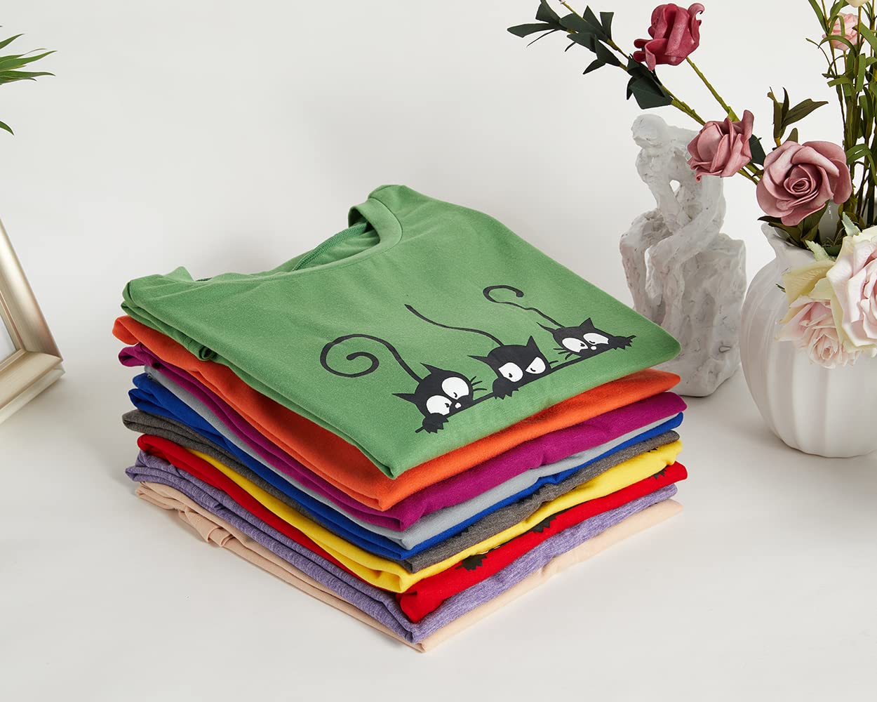 NIUBIA Women's Three Cats Printed Shirts New Novelty T-Shirts Cute Teen Girls Casual Tops