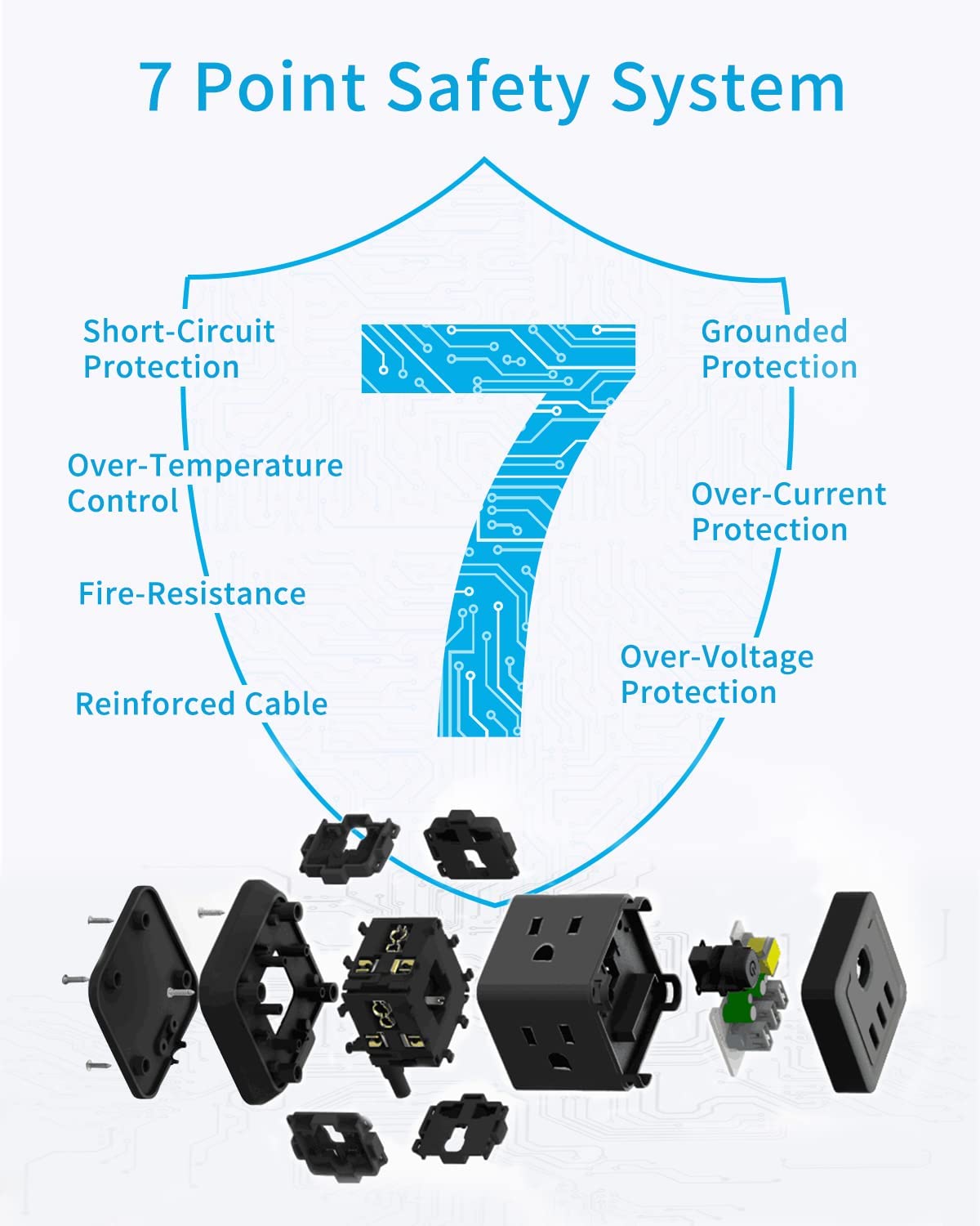 Power Strip with USB, FDTEK Flat Plug Extension Cord with 4 AC and 3 USB, 5 FT Power Cord Desktop Charging Station, Overload Protection, Compact Portable for Travel Home Office Cruise Ship - Black