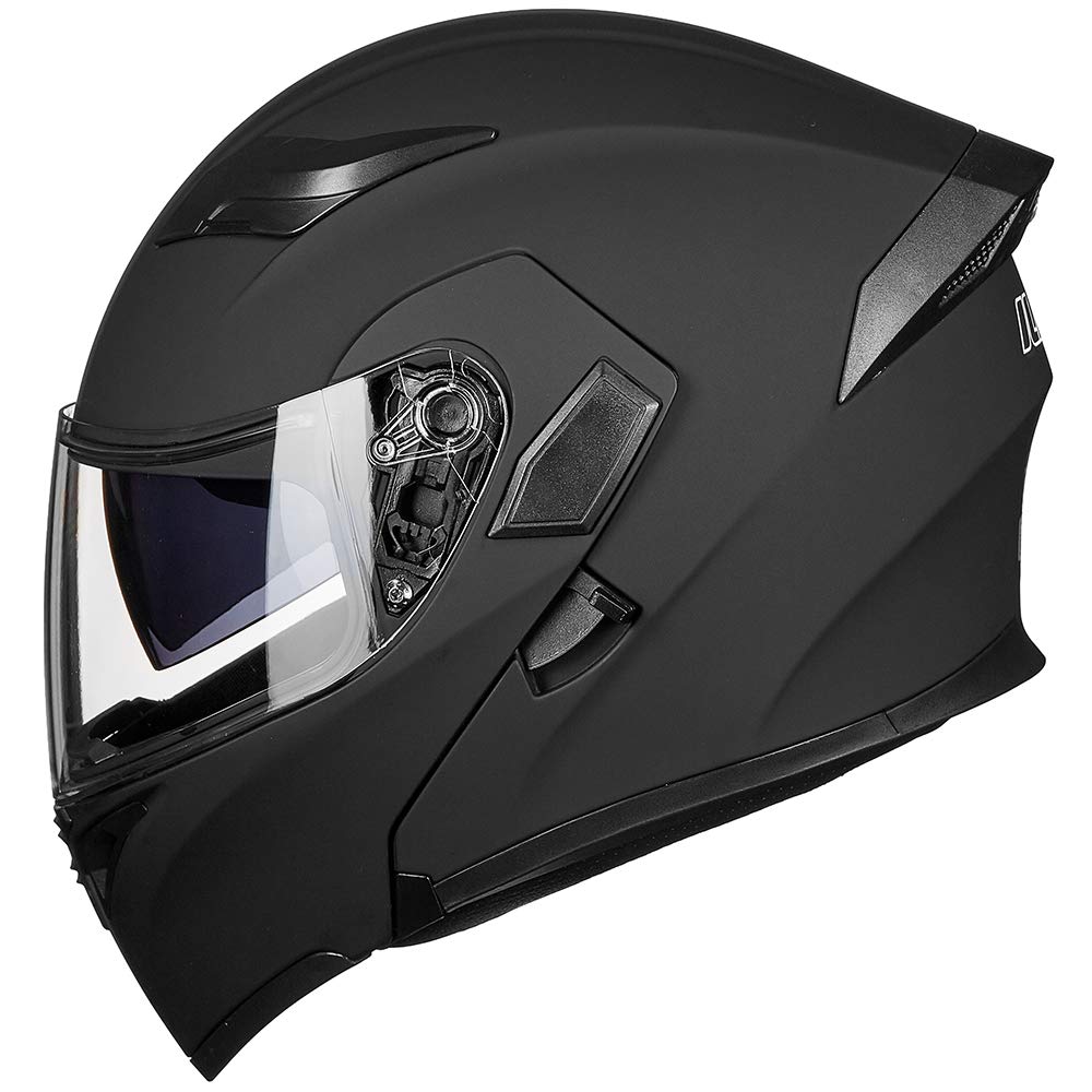 ILM Motorcycle Dual Visor Flip up Modular Full Face Helmet DOT LED Light Model 902L (M, Matte Black - LED)