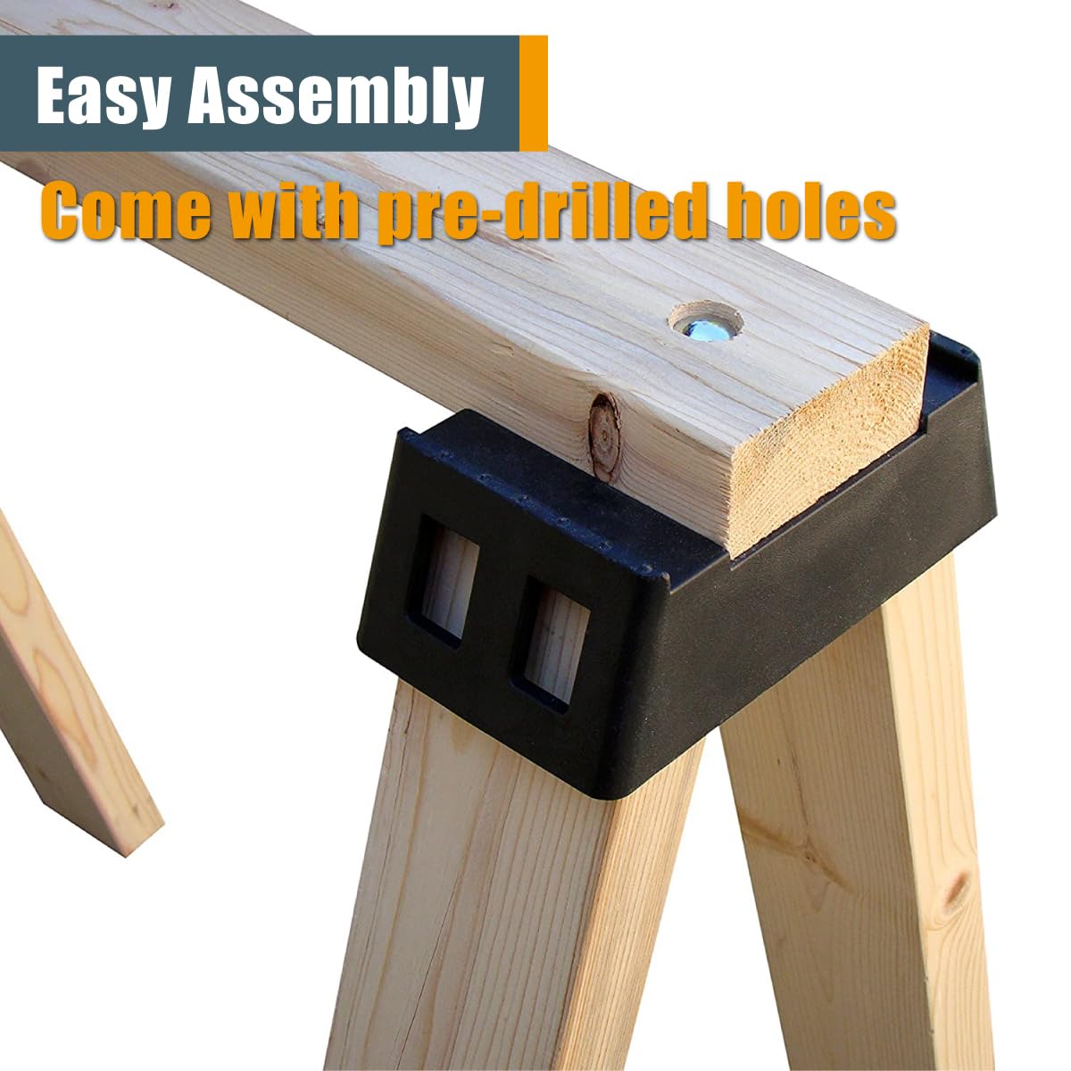 POWERTEC Sawhorse Brackets, Set of 2 Saw Horse Brackets w/ 500Lbs Capacity, Heavy Duty Brackets for Use with 2x4 Lumber, Construction Tools for Carpenter, Contractors (71026V)