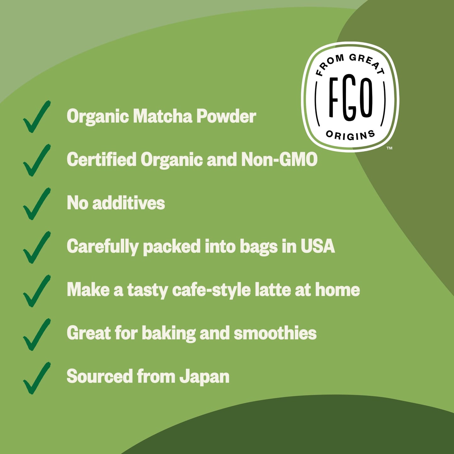 FGO Organic Matcha Green Tea Powder, Japanese Culinary Grade for Cooking, Baking, and Smoothies, 4 Ounce, Resealable Bag, Packaging May Vary (Pack of 1)