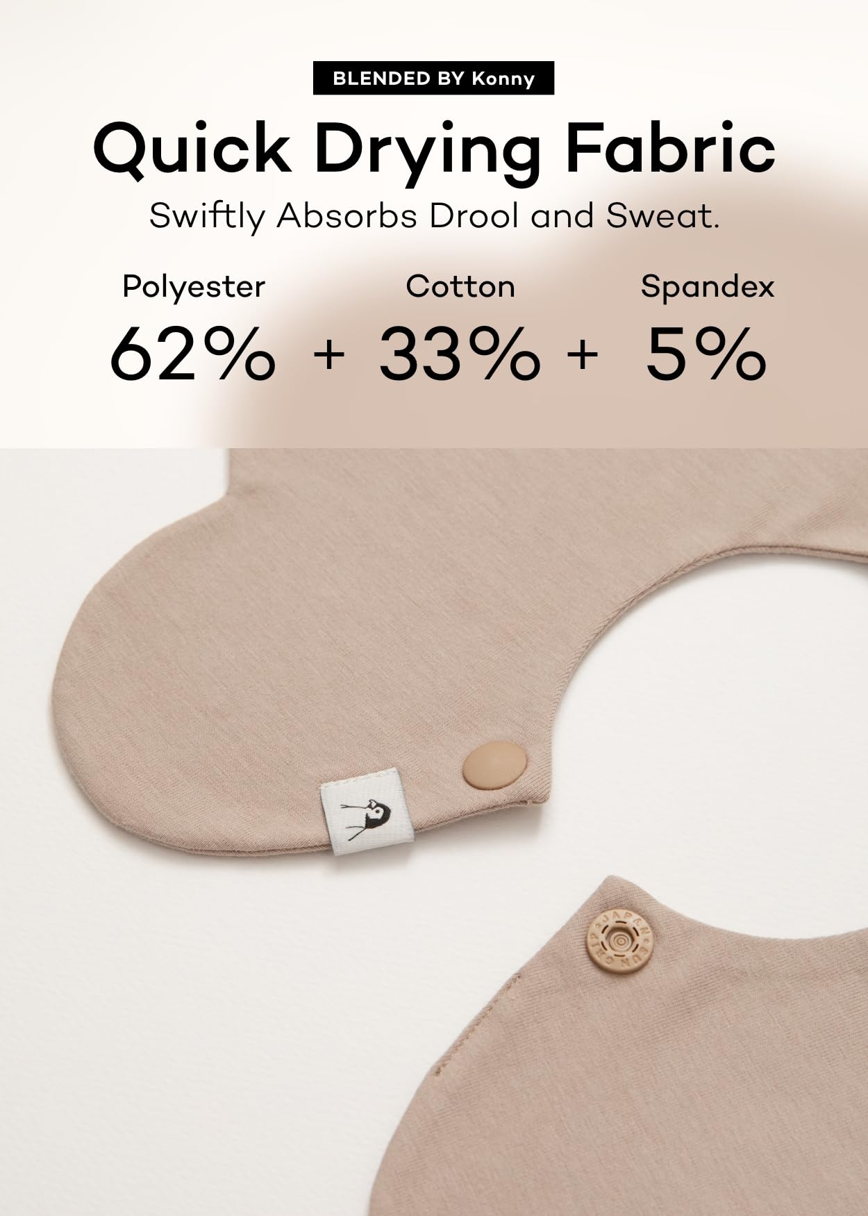 Konny Baby Bibs 5-Pack, 360 ° Rotate, Soft and Absorbent Bandana for Drooling and Teething Newborn Boys Girls Baby Essentials (Set 4 - Mint, Pink, Beige, Wine Dot, Creamy Gingham)