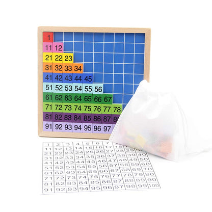 MERRYHEART Wooden Math Learning Board Toy, Montessori 1-100 Consecutive Numbers Wooden Hundred Digital Board, Educational Game for Kids with Storage Bag