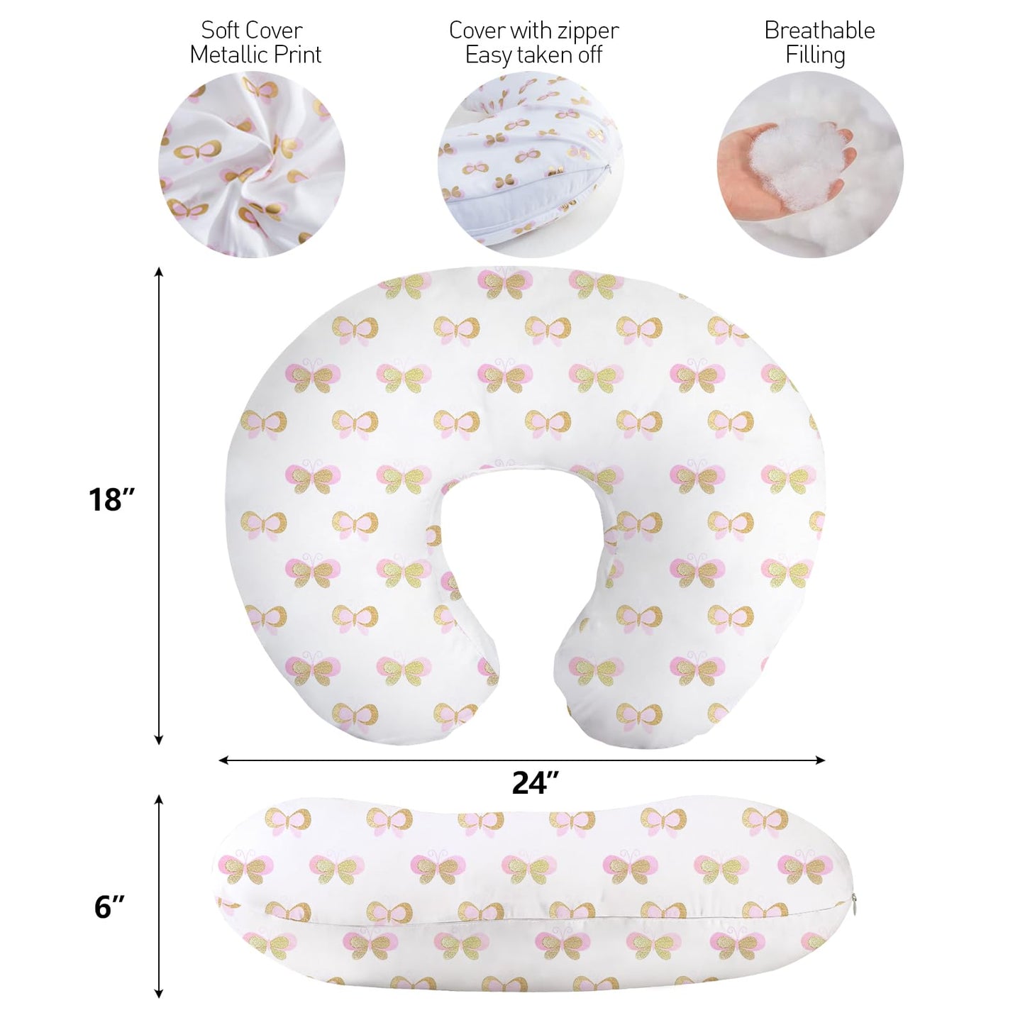 Little Grape Land Nursing Pillow, Breast Feeding Pillows for Mom, Butterfly Soft Cover with Breathable Filling, Feeding Support Pillow for 0-12 Months, Multifunctional Support Cushion for Travel