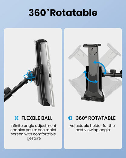 Moukey Tablet Holder for Microphone Stand, Adjustable Mic Music Stand Phone Holder Mount, Compatible with iPad, iPhone, Android, All 4.7 to 12.9 Inches Tablets & Smartphones