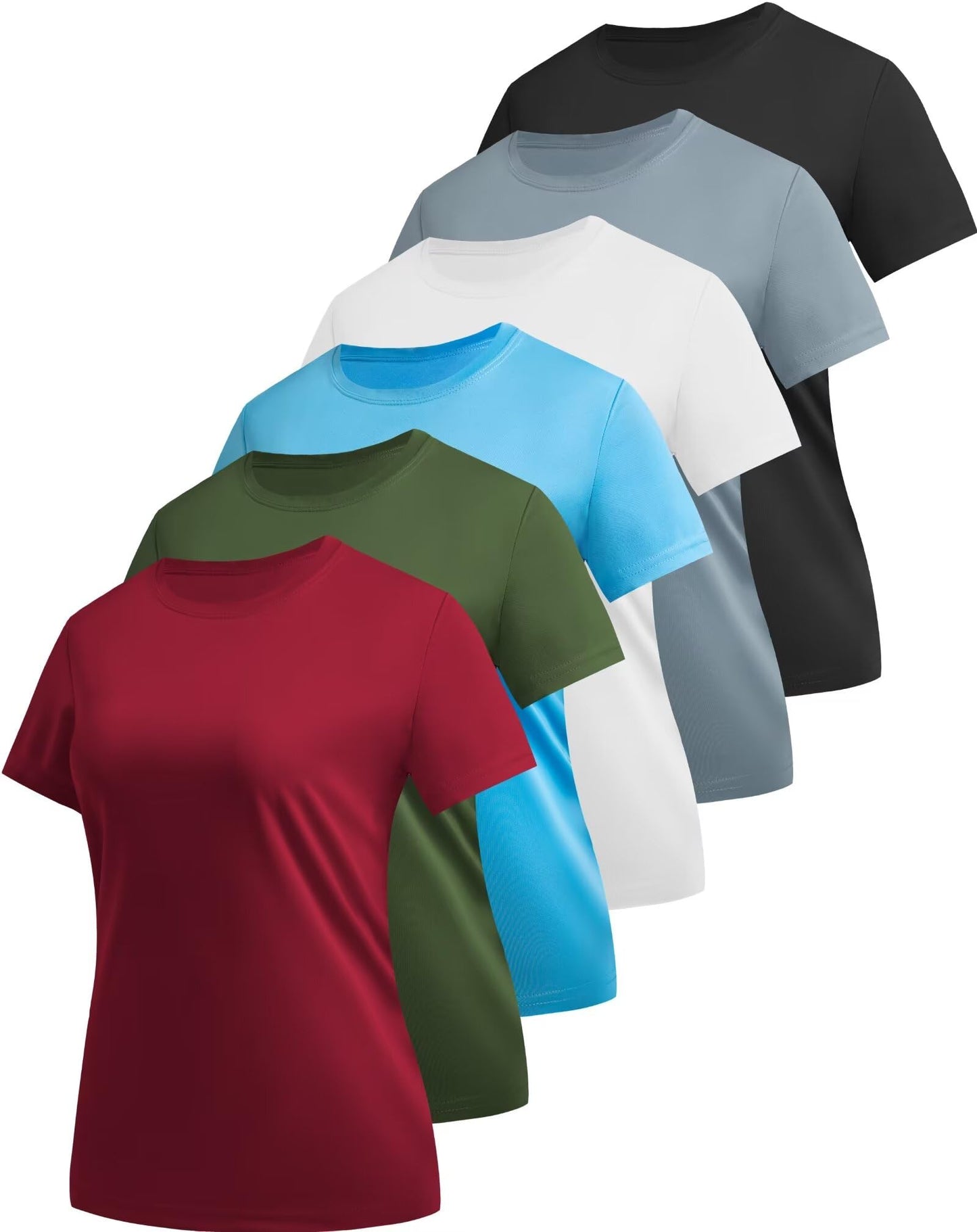 NebuKinex 6 Pack Workout Tops for Women Short Sleeve UPF Sun Protection Athletic T Shirts Quick Dry Tennis Yoga Running Crew Neck Tee-XXL