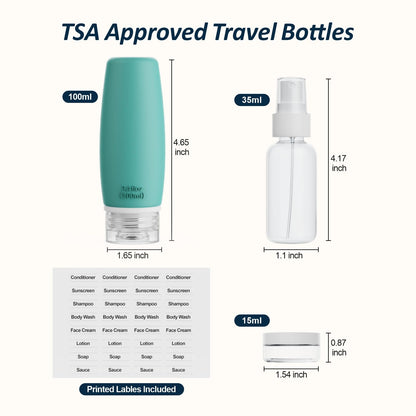 PACKISM TSA Approved Toiletry Bottles - 6 Pack Leak Proof 3.4oz Silicone Travel Bottles for Toiletries, BPA Free Leak Proof Refillable Travel Accessories (Not come with content inside the bottle)